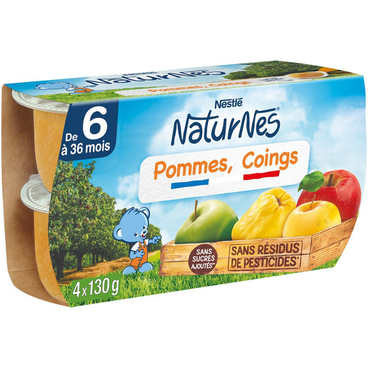 Compotes Bébé Dès 4/6 Mois, Pommes Coing NESTLE 4 pots de 130 g