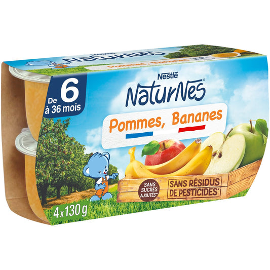 Compotes Bébé Dès 4/6 Mois, Pommes & Bananes NESTLE 4 pots de 130g