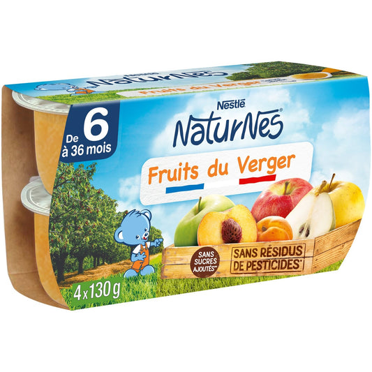Compotes Bébé Dés 6 Mois, Fruits du Verger NESTLE 4 pots de 130 g