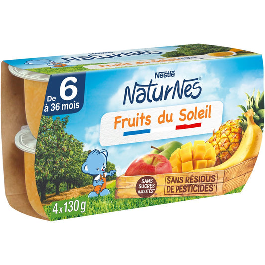 Compotes Bébé Dés 8 Mois, Fruits du Soleil NESTLE 4 pots de 130 g