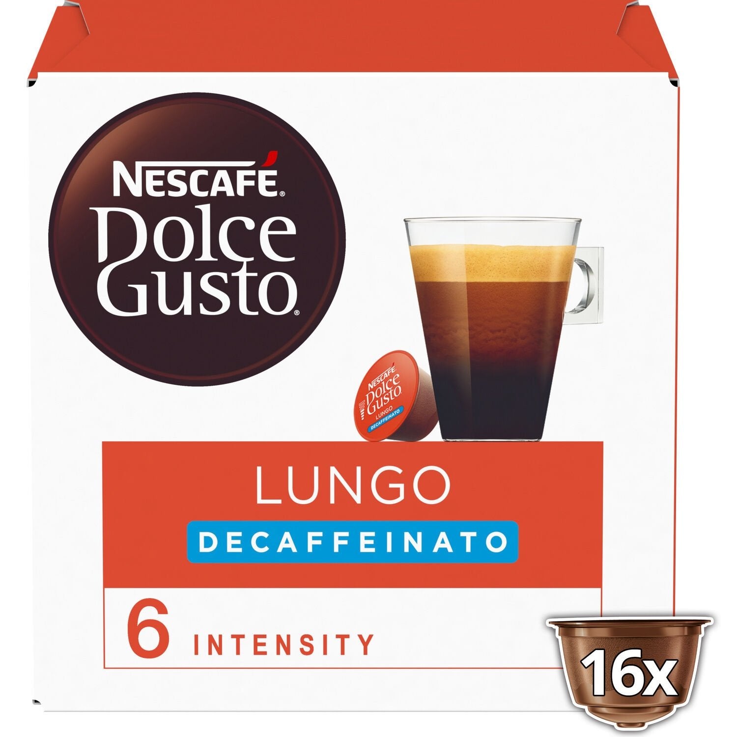 Café Capsules Lungo Décaféiné Intensité 6 NESCAFE DOLCE GUSTO la boite de 16 capsules