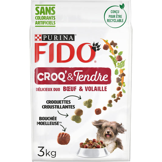 Croquettes pour Chien Adulte Boeuf Volaille Croq' & Tendre FIDO Le sac de 3kg