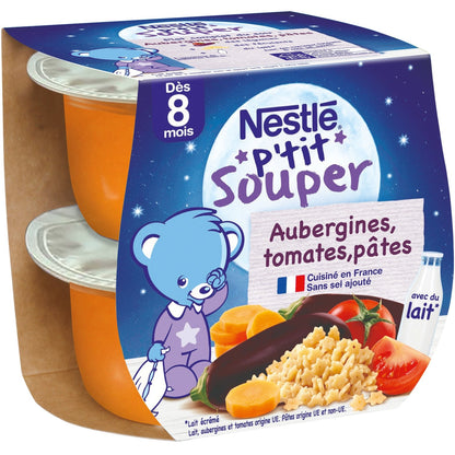 Plat Bébé du Soir Dés 8 Mois Aubergines Tomates Pâtes P'tit Souper NESTLE