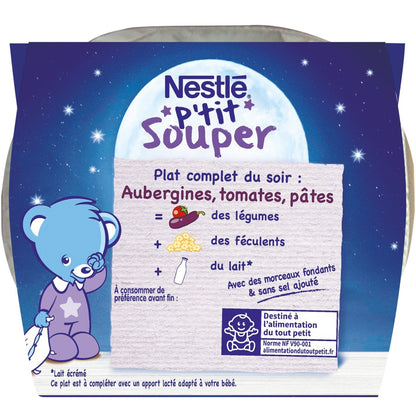 Plat Bébé du Soir Dés 8 Mois Aubergines Tomates Pâtes P'tit Souper NESTLE