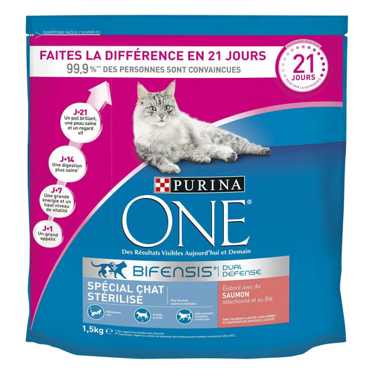 Croquettes pour Chat Adulte Stérilisé Saumon Bifensis PURINA ONE Le sac d'1,5kg
