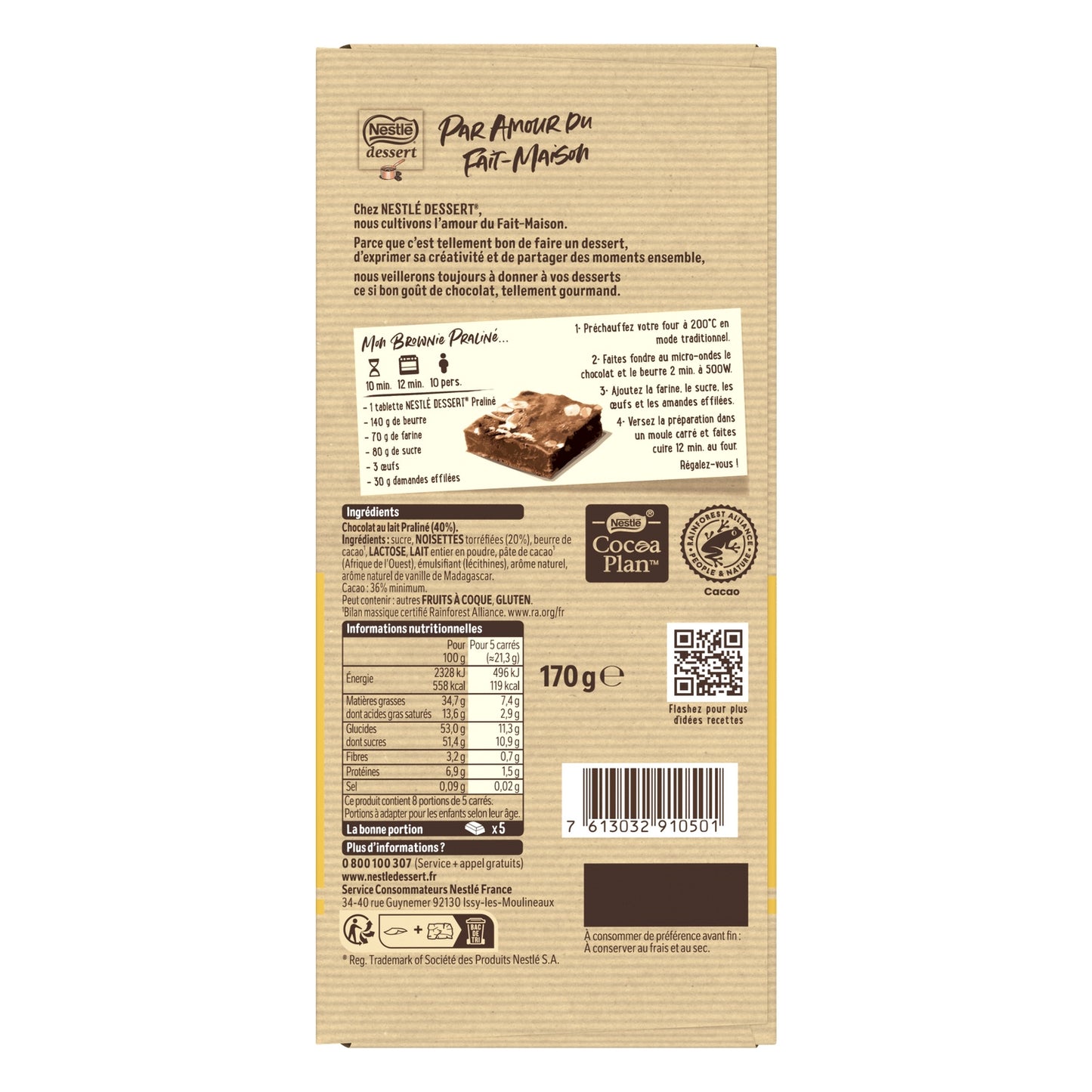 Tablette de Chocolat Praliné NESTLE DESSERT