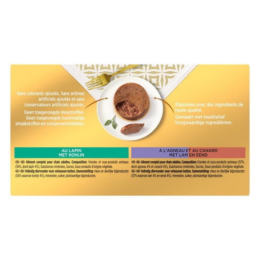 Pâtée pour Chat Adulte en Terrine Lapin Agneau Canard Poulet Saumon Gold GOURMET