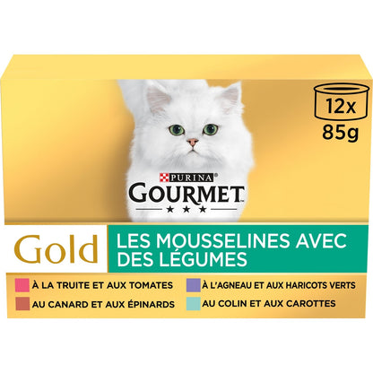 Pâtée pour Chat Adulte en Mousse à la Truite, au Canard, à l'Agneau, au Colin & Légumes PURINA GOURMET