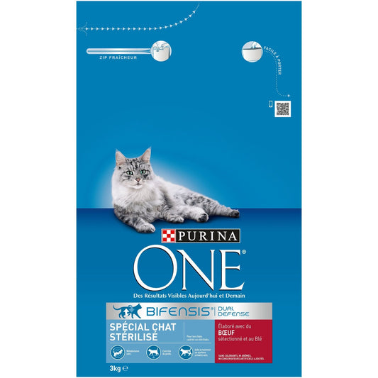Croquettes pour Chat Adulte Stérilisé Boeuf Bifensis ONE .e sac de 3kg