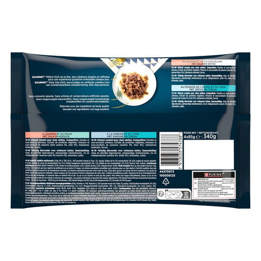 Pâtée pour Chat Adulte Effilés Saumon Colin Sardine Thon Perle Duos GOURMET