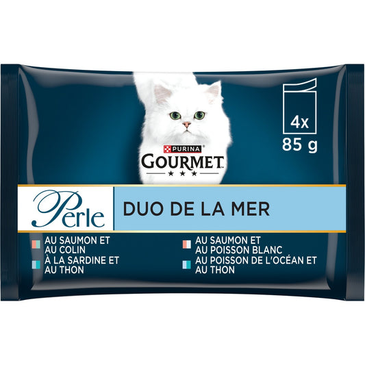 Pâtée pour Chat Adulte Effilés Saumon Colin Sardine Thon Perle Duos GOURMET Les 4 sachets de 85g