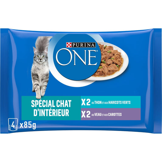 Pâtée pour Chat Adulte Thon Veau Légumes d'Intérieur PURINA ONE Les 4 sachets de 85g