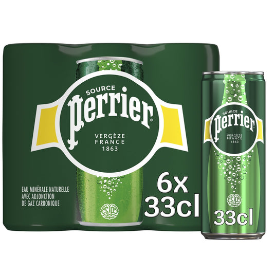 Eau Minérale Naturelle Gazeuse PERRIER le pack de 6 canettes de 33cL