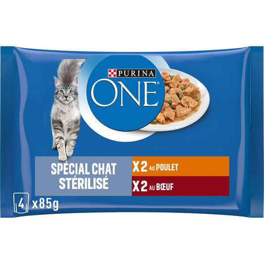 Pâtée pour Chat Adulte Stérilisé en Sauce Boeuf Poulet PURINA ONE Les 4 sachets de 85g