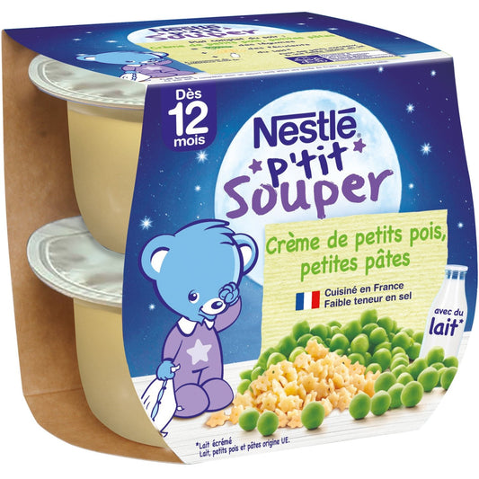 Plat Bébé du Soir Dès 12 Mois Petits Pois Pâtes P'tit Souper NESTLE 2 pots de 200 g