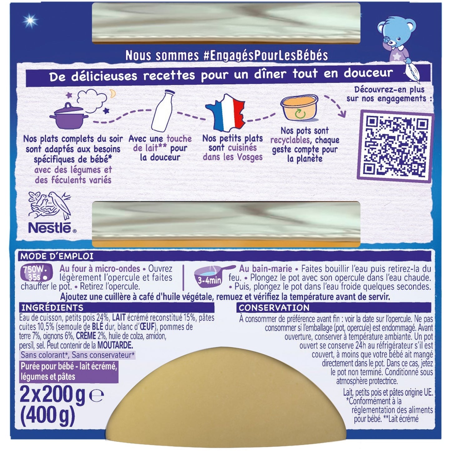 Plat Bébé du Soir Dès 12 Mois Petits Pois Pâtes P'tit Souper NESTLE