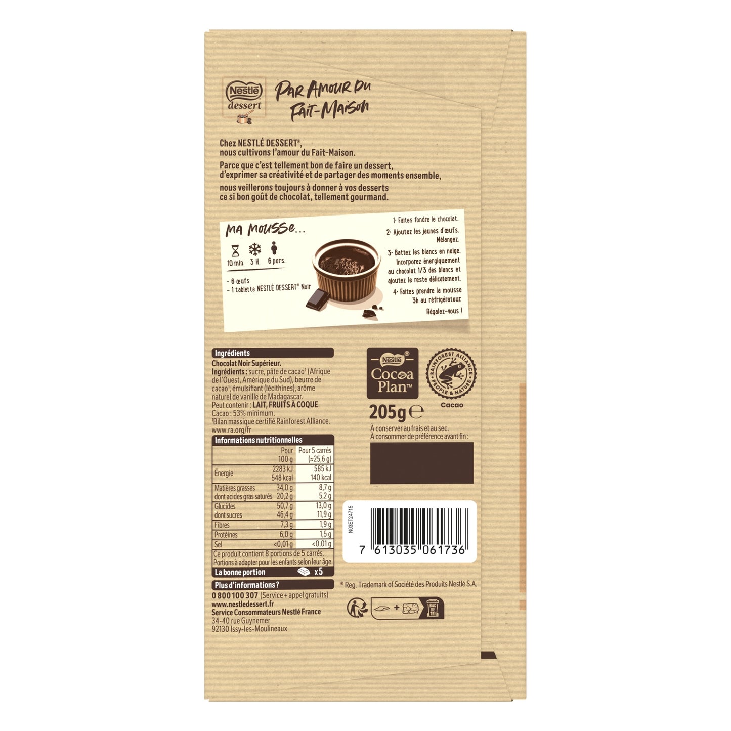 Tablette de Chocolat Noir NESTLE DESSERT
