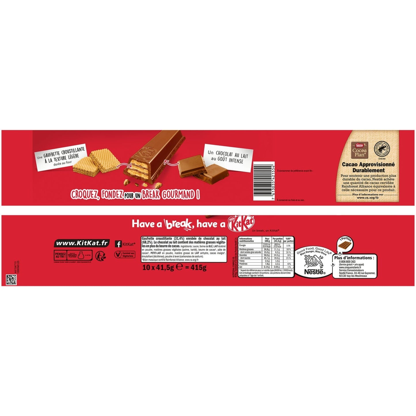 Barres Chocolatées Lait KITKAT 