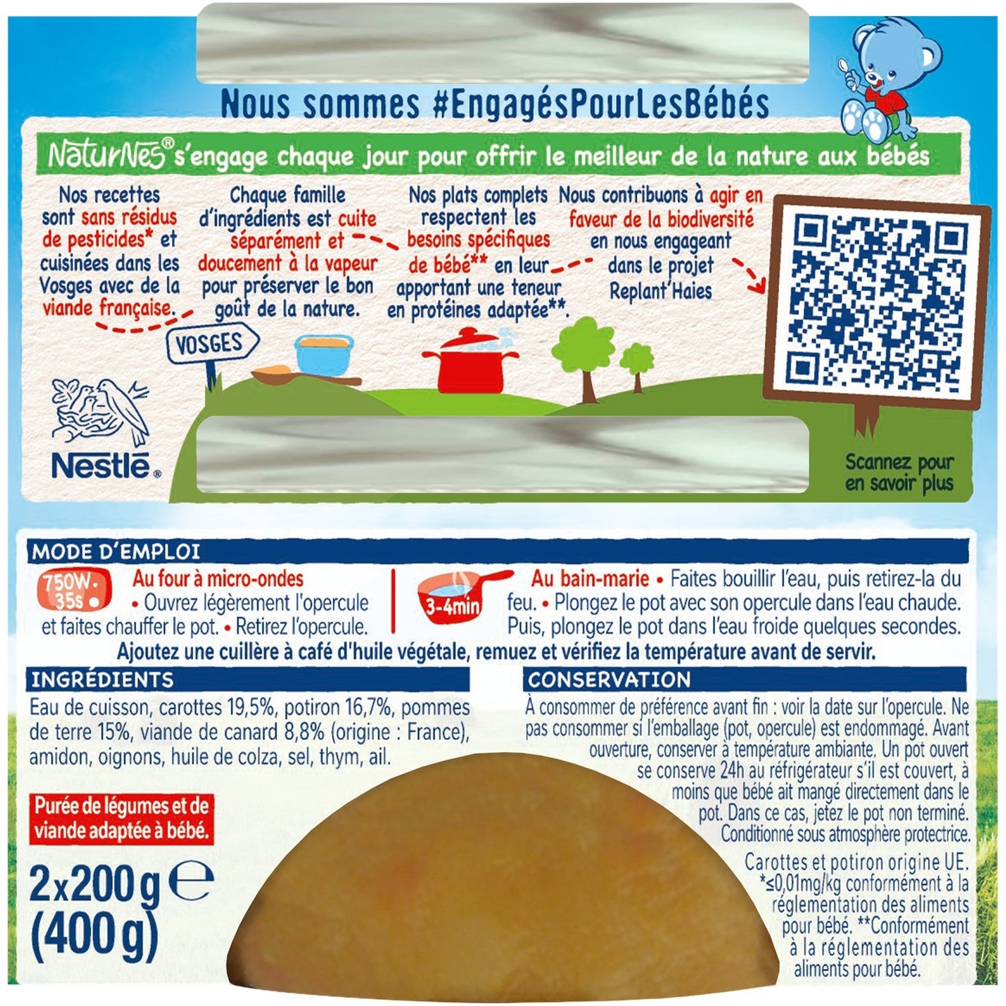 Plat Bébé Dès 8 Mois, Carottes Potiron Canard Naturnes NESTLE