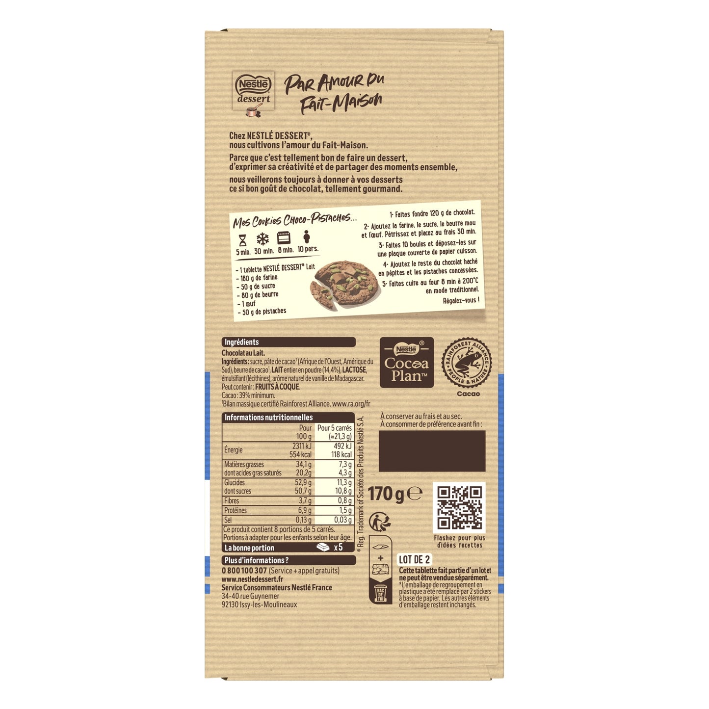 Tablette de Chocolat Lait NESTLE DESSERT 