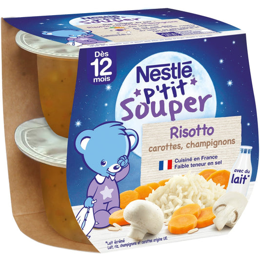 Plat Bébé du Soir Dés 12 Mois Risotto Carottes P'tit Recette NESTLE 2 bols de 200 g