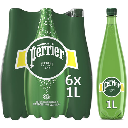Eau Minérale Naturelle Gazeuse PERRIER le pack de 6 bouteilles de 1L