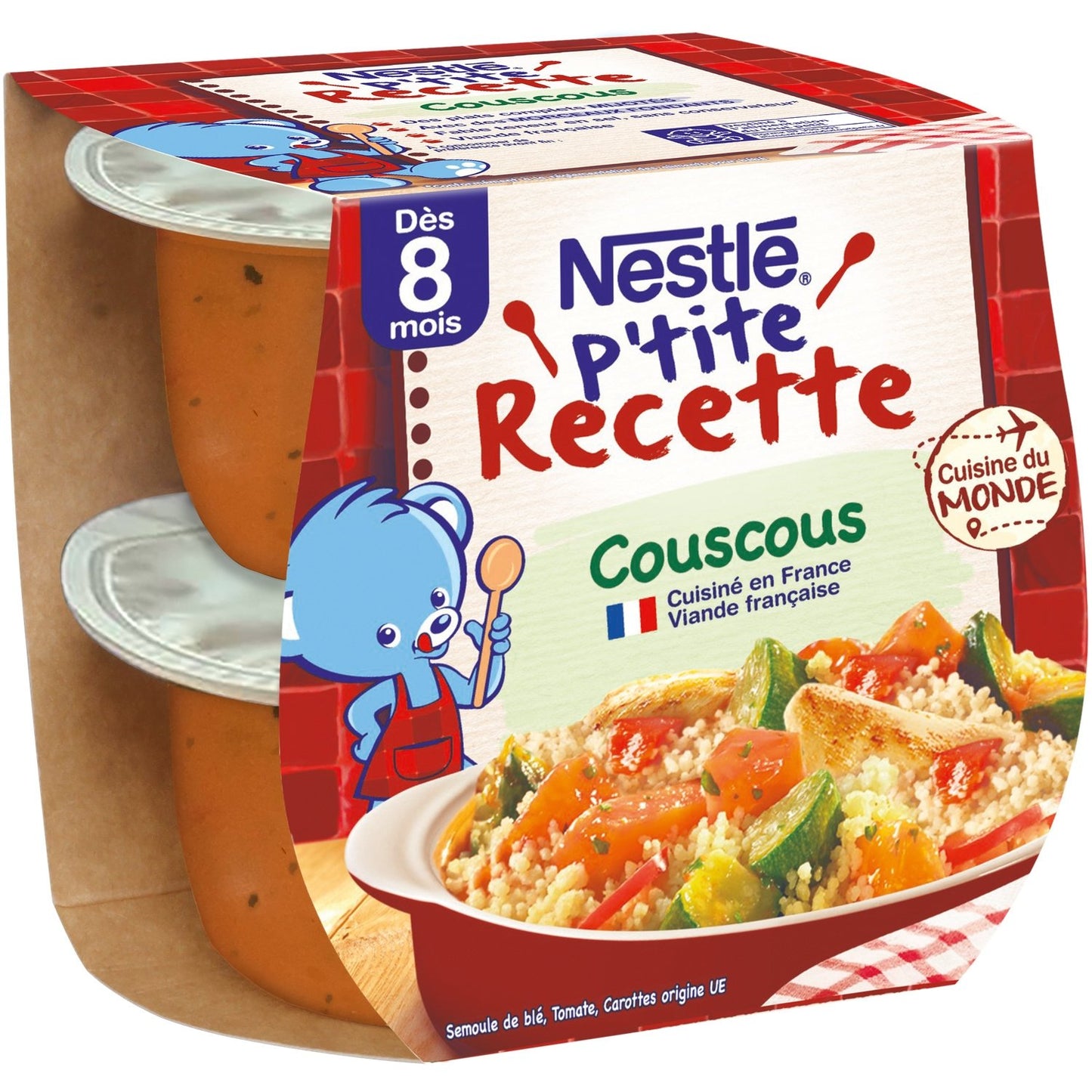 Plat Bébé Dès 8 Mois Couscous P'tite Recette NESTLE 2 bols de 200 g
