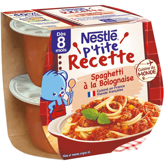 Plat Bébé Dès 8 Mois Spaghetti Bolognaise P'tite Recette NESTLE 2 bols de 200 g