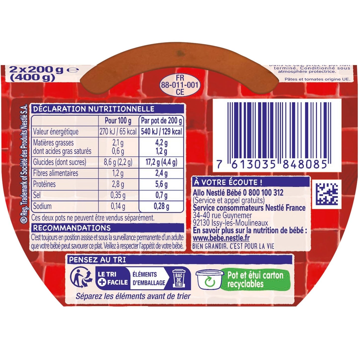 Plat Bébé Dès 8 Mois Spaghetti Bolognaise P'tite Recette NESTLE