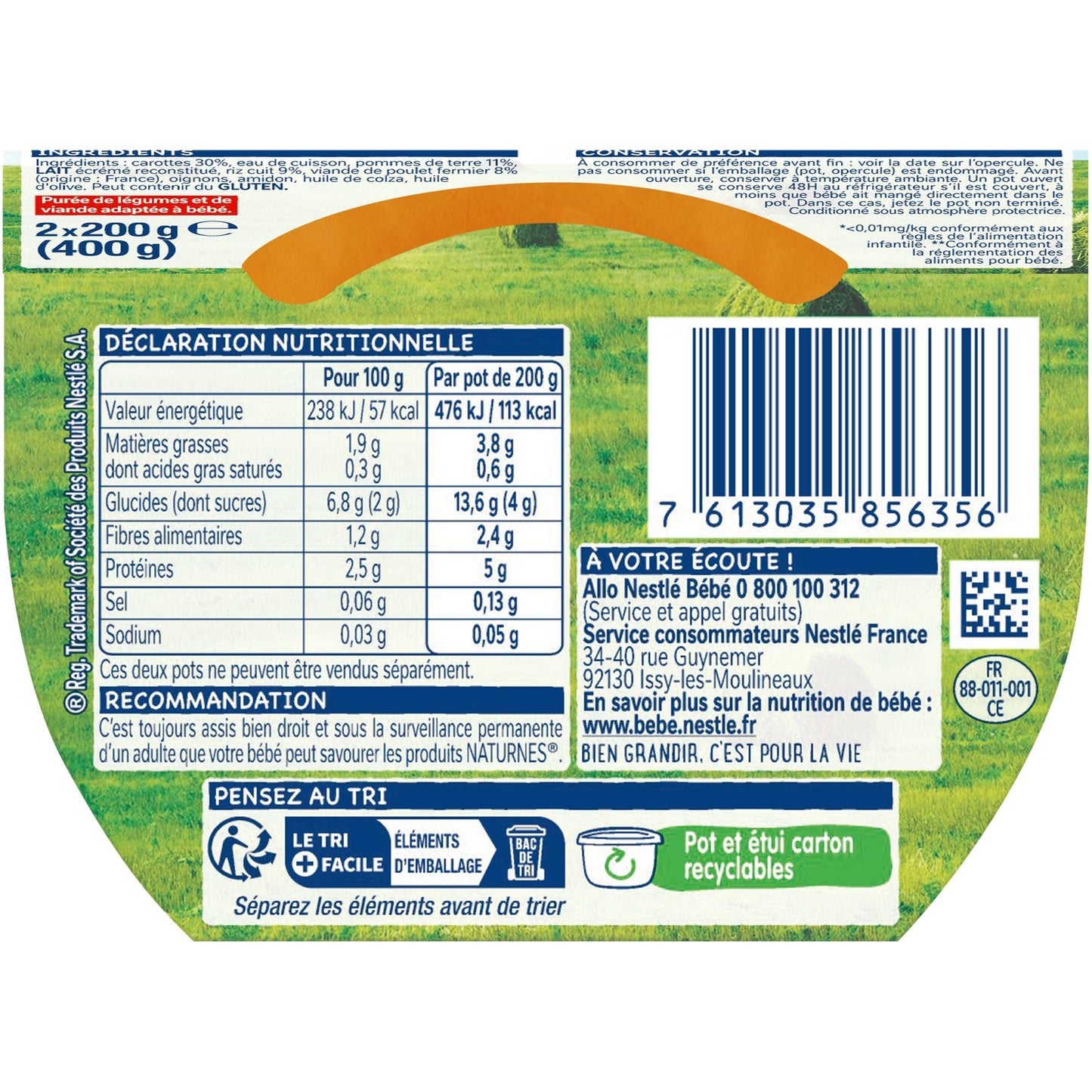 Baby Dish 6 Months, Carrots Rice Chicken NATURNES