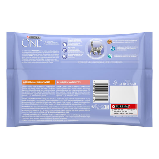 Pâtée pour Chat Adulte Spécial Pelage & Boules de Poils au Poulet et Saumon PURINA ONE