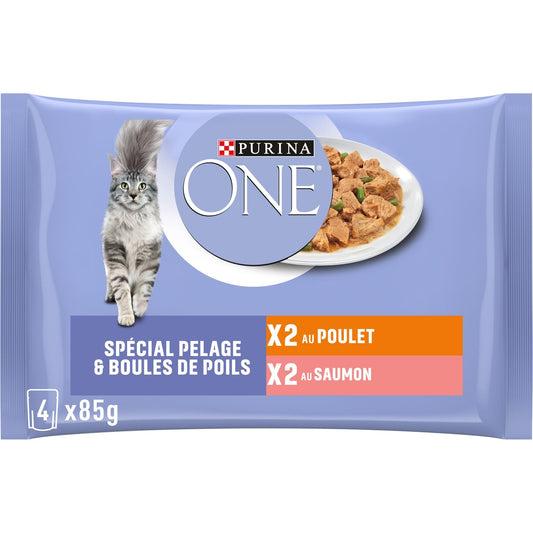 Pâtée pour Chat Adulte Spécial Pelage & Boules de Poils au Poulet et Saumon PURINA ONE