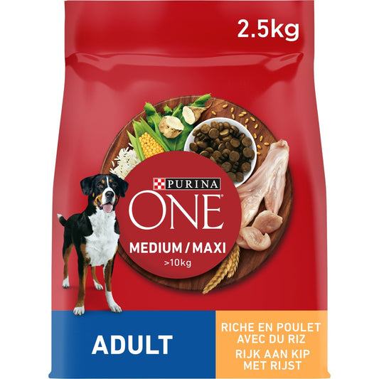 Croquettes pour Chien Adulte Médium Maxi +10kg Digestion Facile Poulet PURINA ONE Le sac de 2,5kg