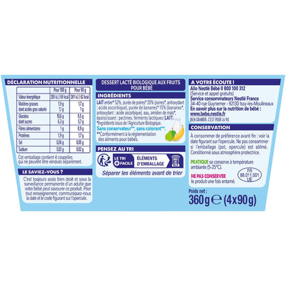 Dessert Bébé Bio Dés 6 Mois, Banane Poire Bio NESTLE