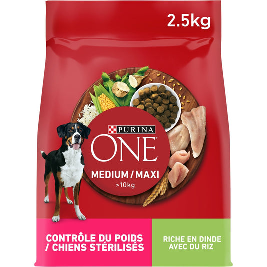 Croquettes pour Chien Adulte Medium Maxi +10kg Stérilisé Dinde Riz PURINA ONE Le sac de 2,5kg