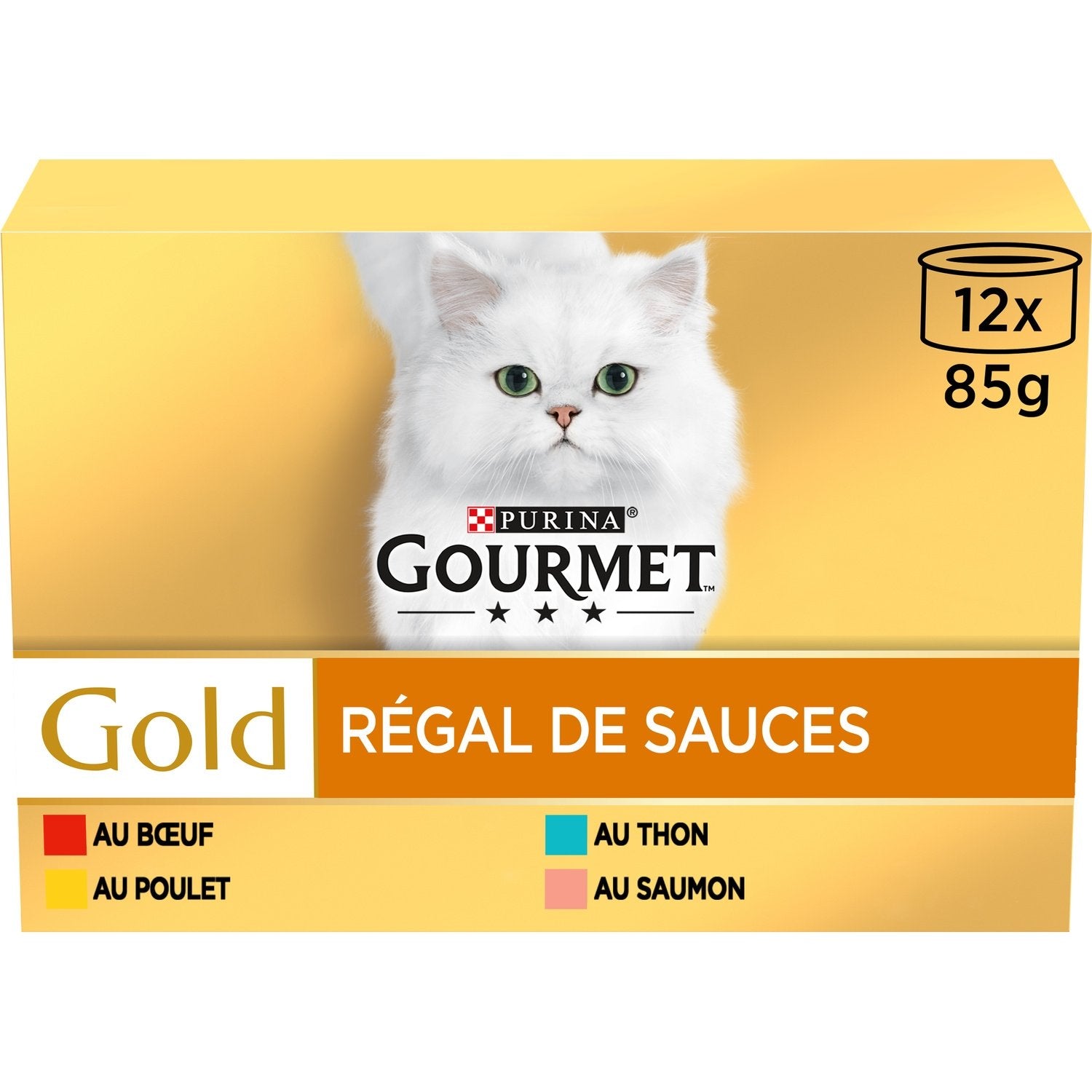 Pâtée pour Chat Adulte en Sauce Boeuf Poulet Thon Saumon Gold Régal GOURMET Les 12 boîtes de 85g