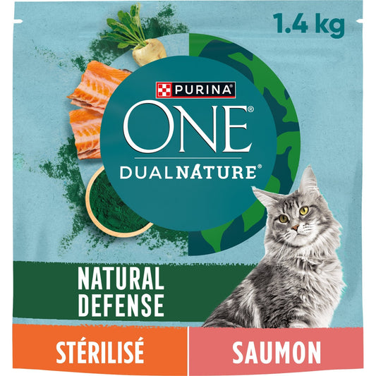 Croquettes pour Chat Adulte Stérilisé Saumon Spiruline Dual Nature PURINA ONE Le sac d'1,4kg