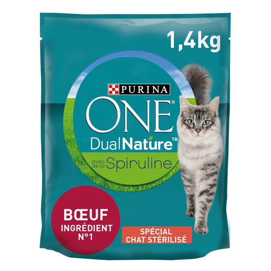 Croquettes pour Chat Adulte Stérilisé Boeuf Spiruline PURINA ONE Le sac d'1,4kg