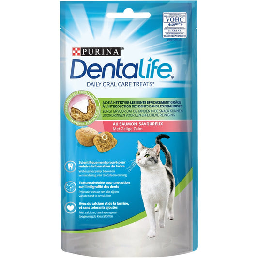 Friandises pour Chat Adulte Hygiène Bucco-Dentaire Saumon DENTALIFE le paquet de 40g