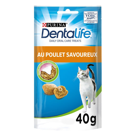 Friandises pour Chat Adulte Hygiène Bucco-Dentaire Poulet DENTALIFE le paquet de 40g