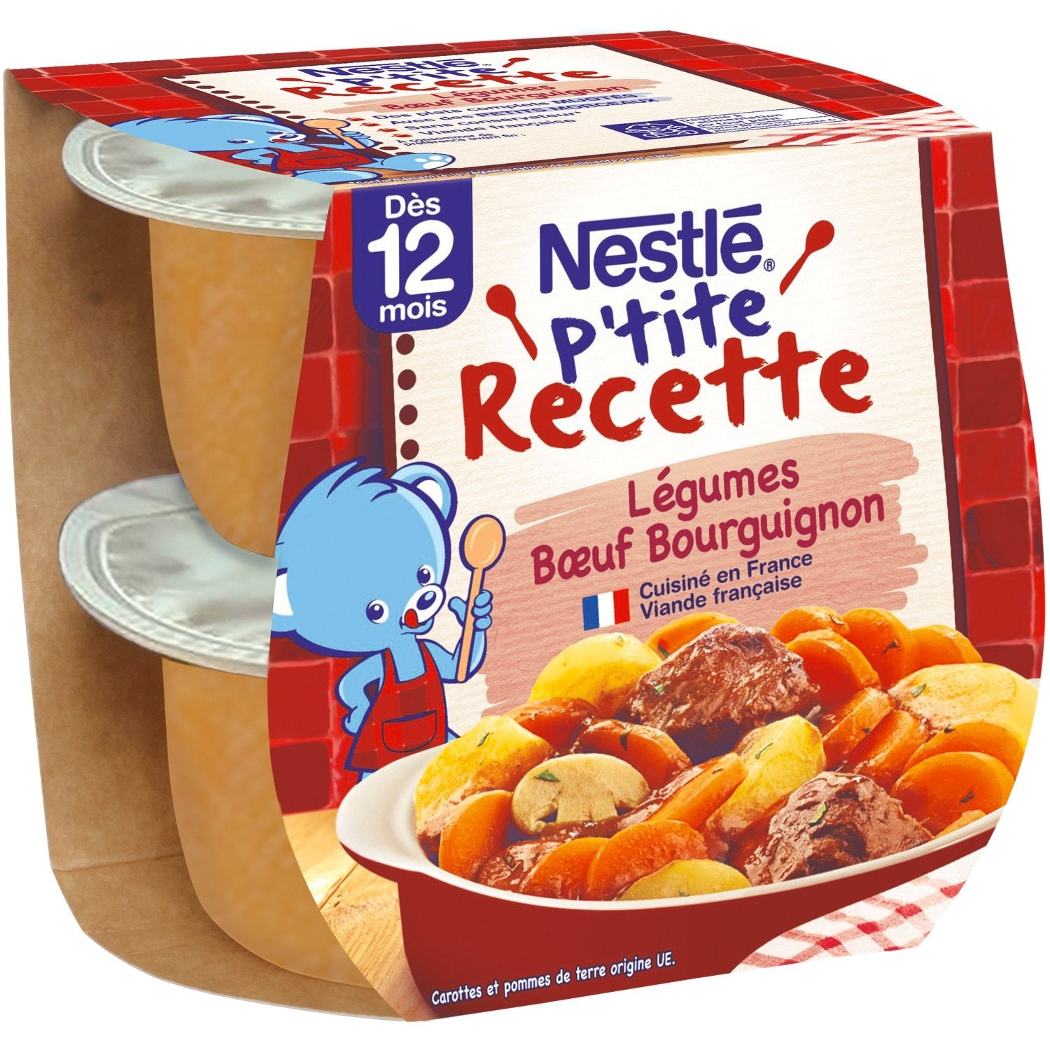 Plat Bébé Dès 12 Mois Légumes Bœuf Bourguignon P'tite Recette NESTLE 2 bols de 200 g