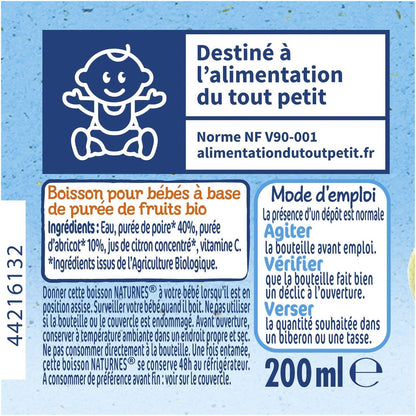 Boissons Bébé Bio Dès 6 Mois, Poire & Abricot, Sans Sucres Ajoutés NESTLE