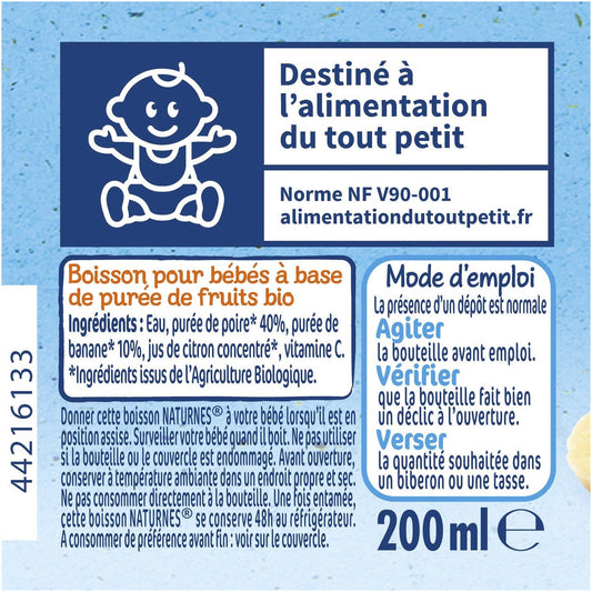 Boissons Bébé Bio Dés 6 Mois, Poire & Banane Sans Sucres Ajoutés NESTLE