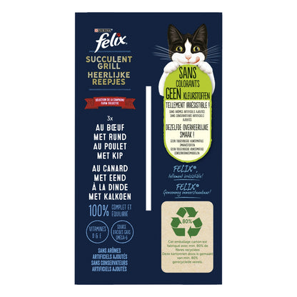 Pâtée pour Chat Adulte en Sauce Boeuf Poulet Canard Dinde Succulent Grill FELIX