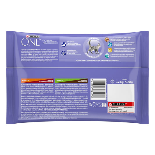Pâtée pour Chat Adulte Appétit Difficile en Sauce Poulet Boeuf Dinde Canard PURINA ONE