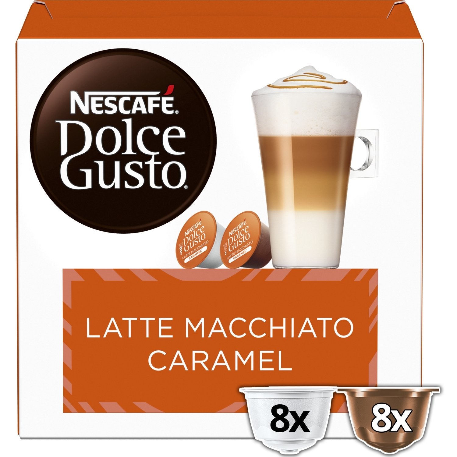Café au Lait Capsules Latte Macchiato Caramel NESCAFE DOLCE GUSTO la boîte de 16 capsules