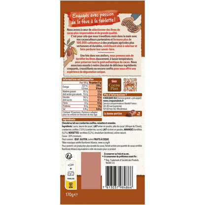 Tablette de Chocolat Lait les Recettes de l'Atelier Cranberries Amandes Noisettes NESTLE