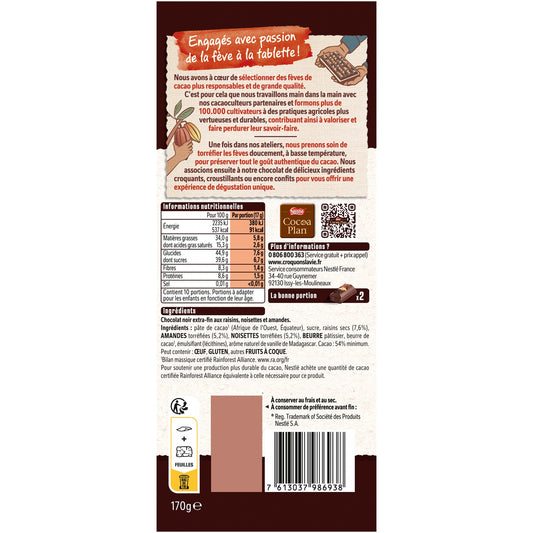 Chocolate Bar with Raisins, Almonds and Hazelnuts NESTLE WORKSHOP RECIPES