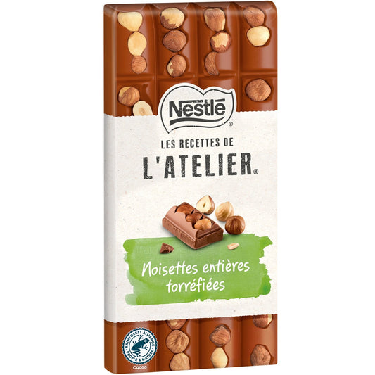 Tablette de Chocolat Lait les Recettes de l'Atelier Noisettes Entières Torréfiées NESTLE la tablette de 170g