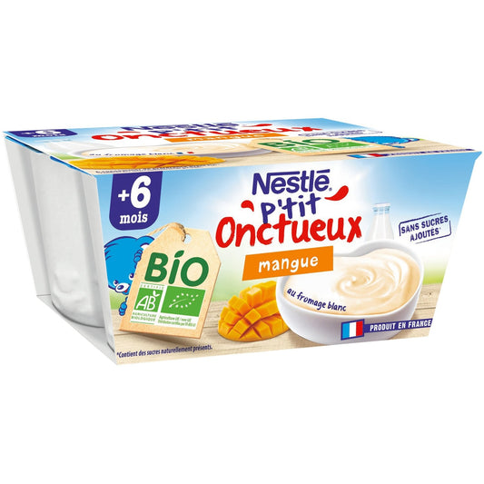 Dessert Bébé Dés 6mois, Mangue Bio NESTLE le lot de 4 pots de 90g